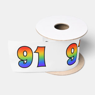Ruban En Satin Fun, Rainbow Motif "91" Numéro d'événement (Gris)
