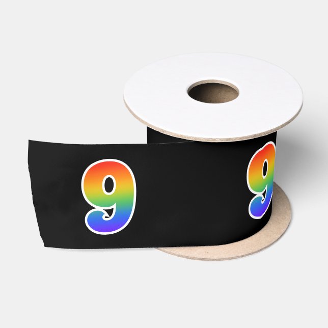 Ruban En Satin Fun, Rainbow Motif "9" Numéro d'événement (noir) (Bobine)
