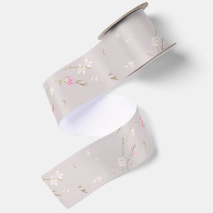 Ruban En Satin Gaura Aquarelle Florale Rose Tendre