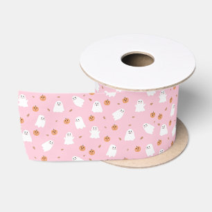 Ruban En Satin Ghost mignon et Citrouille Motif d'Halloween rose