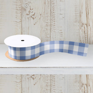 Ruban En Satin Gingham à carreaux bleu barbeau