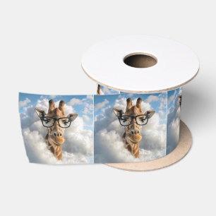 Ruban En Satin Girafe avec des lunettes noires dans les nuages
