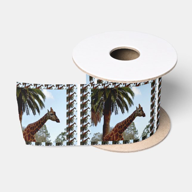 Ruban En Satin Girafe Avec Girafe Edifice, (Bobine)