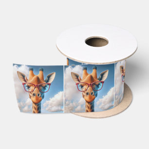 Ruban En Satin Girafe portant des lunettes rouges