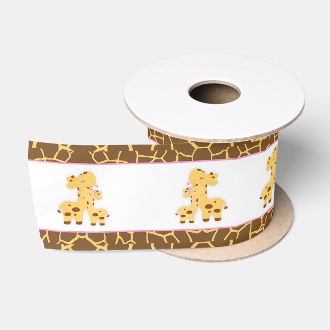 Ruban En Satin Giraffe Baby shower fille rose (Bobine)