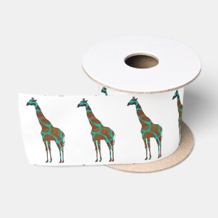 Ruban En Satin Giraffe Silhouette Brown et Turquoise
