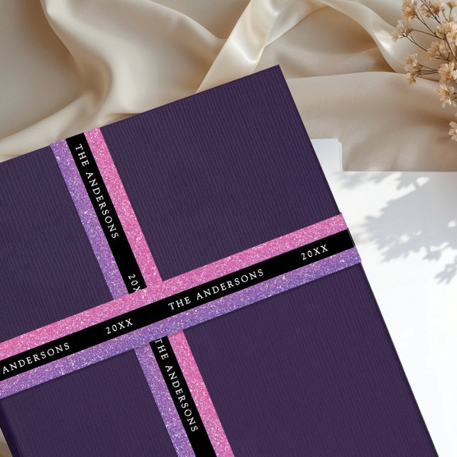 Ruban En Satin Girly Glam Pink And Purple Black Sparkly Glitter  (Créateur téléchargé)