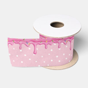 Ruban En Satin Glacage rose en goutte avec des arrosages