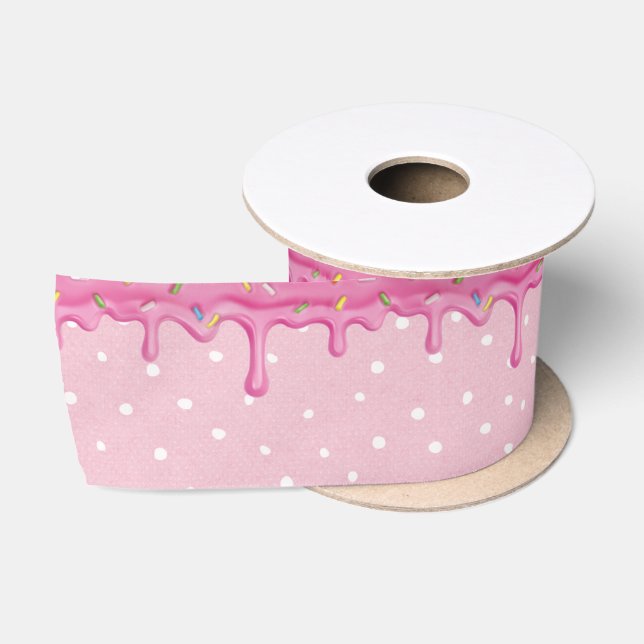 Ruban En Satin Glacage rose en goutte avec des arrosages (Bobine)