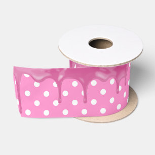 Ruban En Satin Glaçage rose sur pois 