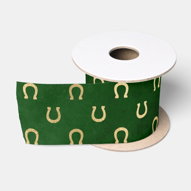 Ruban En Satin Glam Green Golden Horseshoe Graphic (Bobine)