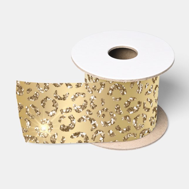 Ruban En Satin Glam Jaune Parties scintillant d'or Leopard (Bobine)