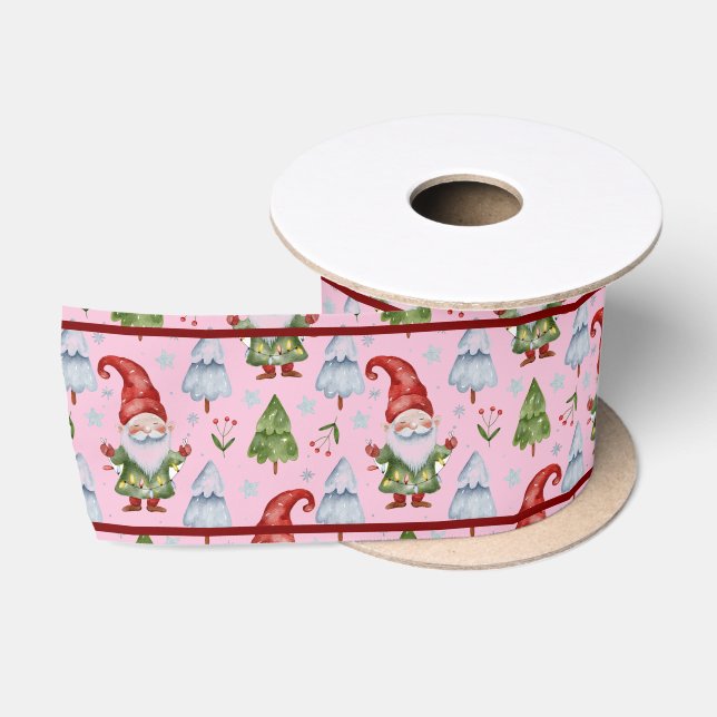 Ruban En Satin Gnome pour Noël Enveloppement Cadeau rose Aquarell (Bobine)