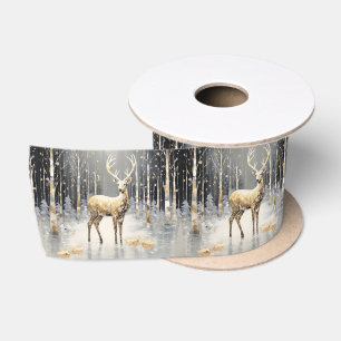 Ruban En Satin Gold Christmas Reindee Holiday Satin Ribbon