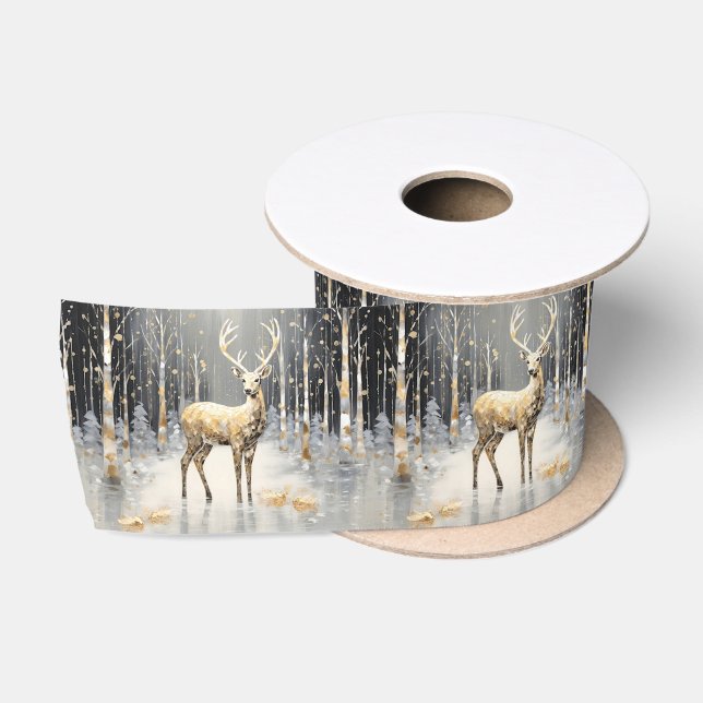 Ruban En Satin Gold Christmas Reindee Holiday Satin Ribbon (Bobine)
