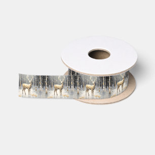 Ruban En Satin Gold Christmas Reindee Holiday Satin Ribbon