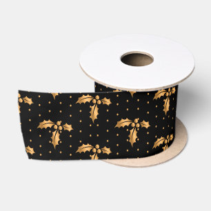 Ruban En Satin Gold et Black Christmas Holly
