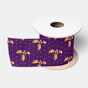 Ruban En Satin Gold et Purple Christmas Holly
