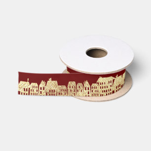Ruban En Satin Gold Foil Festive Rouge