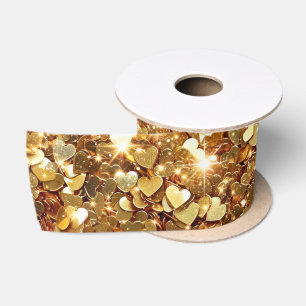 Ruban En Satin Gold Glitzy Glam Sparkle Hearts