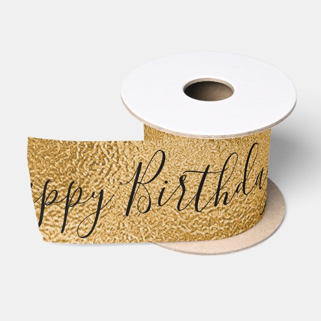 Ruban En Satin Gold Metallic Joyeux Anniversaire Script moderne S (Bobine)