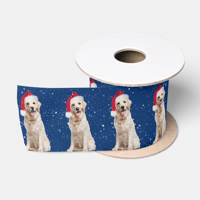 Ruban En Satin Golden Retriever avec Casquette de Noël (Bobine)