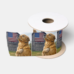Ruban En Satin Golden Retriever avec un drapeau américain