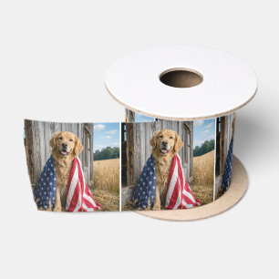 Ruban En Satin Golden Retriever drapé dans un drapeau américain