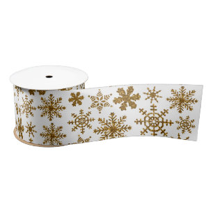 Ruban En Satin Golden Sparkling Snowflakes Joyeux Noël
