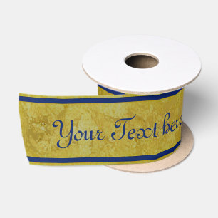 Ruban En Satin Golden Stripes - bleu foncé + votre texte