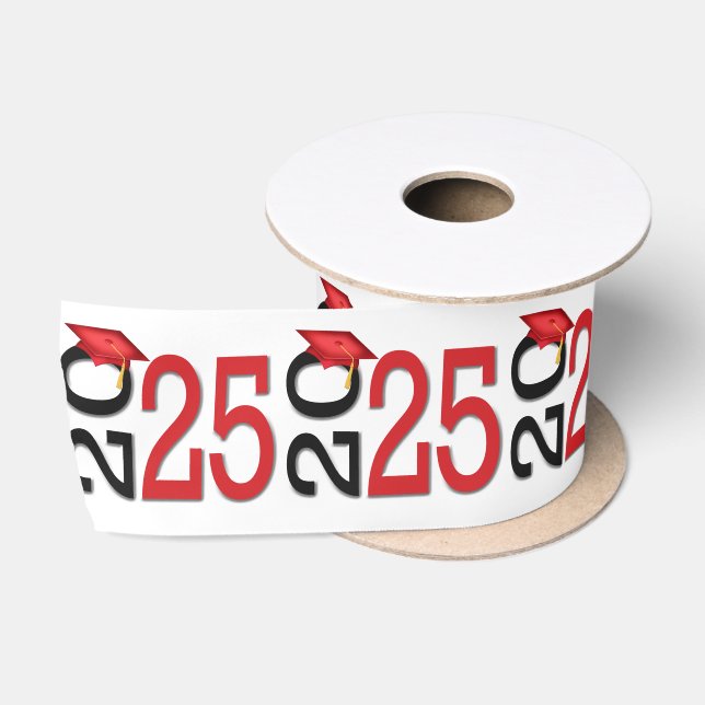 Ruban En Satin Graduation 2025 Rouge et Noir (Bobine)