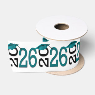 Ruban En Satin Graduation 2025 Turquoise et noir sur blanc