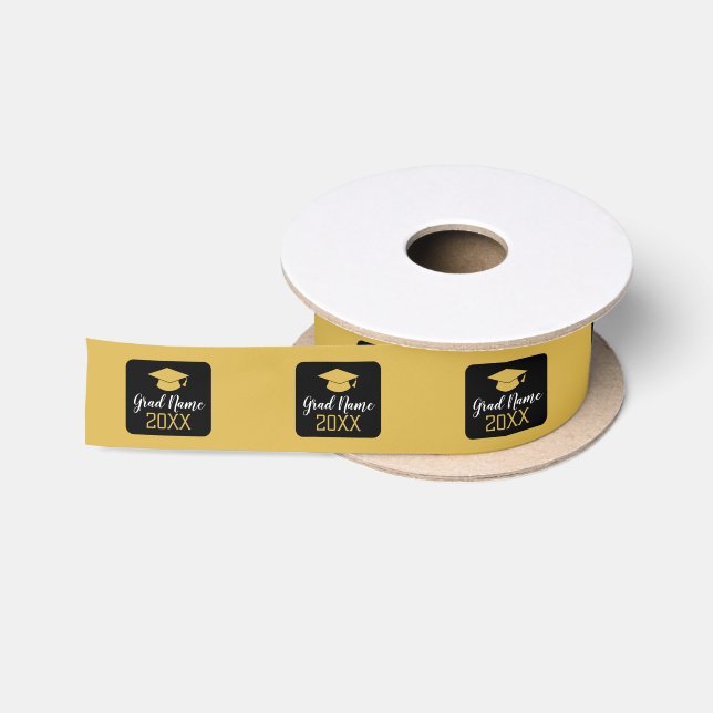 Ruban En Satin Graduation moderne avec Gold Black et nom (Bobine)