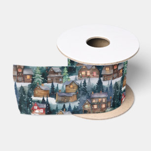 Ruban En Satin Grande aquarelle de Noël Cabines d'hiver