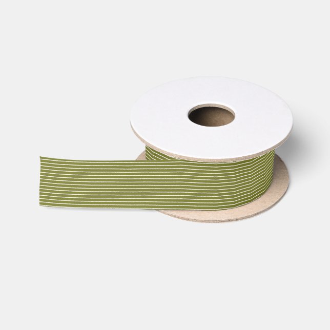 Ruban En Satin Grandes vertes et blanches d'olive avec lignes iné (Bobine)