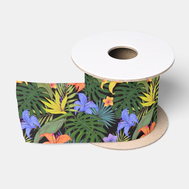 Ruban En Satin Graphique de fleur d'Aloha de Hawaii tropical (Bobine)