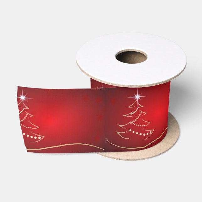 Ruban En Satin Graphique moderne de sapin de Noël rouge (Bobine)