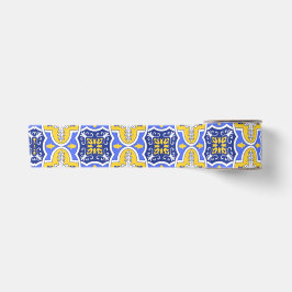 Ruban En Satin Grecian Portugais Bleu et carreaux jaunes azul