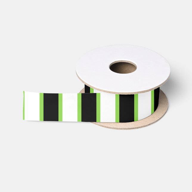 Ruban En Satin Green, Black & White Stripes (Bobine)