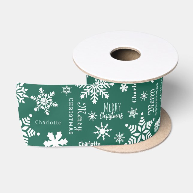 Ruban En Satin Green Custom Nom Noël Fête neige (Bobine)