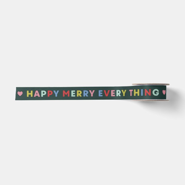 Ruban En Satin Green Happy Merry Everything Christmas Ribbon (Devant)