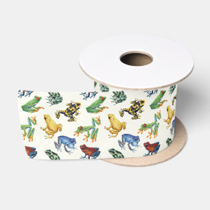 Ruban En Satin Grenouilles sur blanc naturel