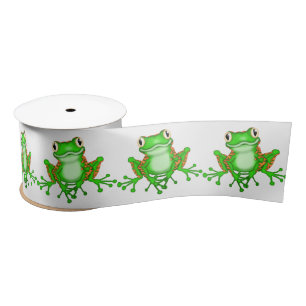 Ruban En Satin Grenouilles vertes en blanc