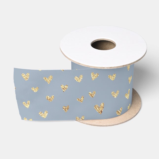 Ruban En Satin Grey Gold Love Hearts #9BAABA (Bobine)