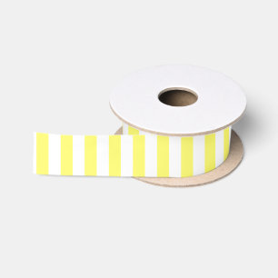 Ruban En Satin Grilles verticales jaune et blanc citron