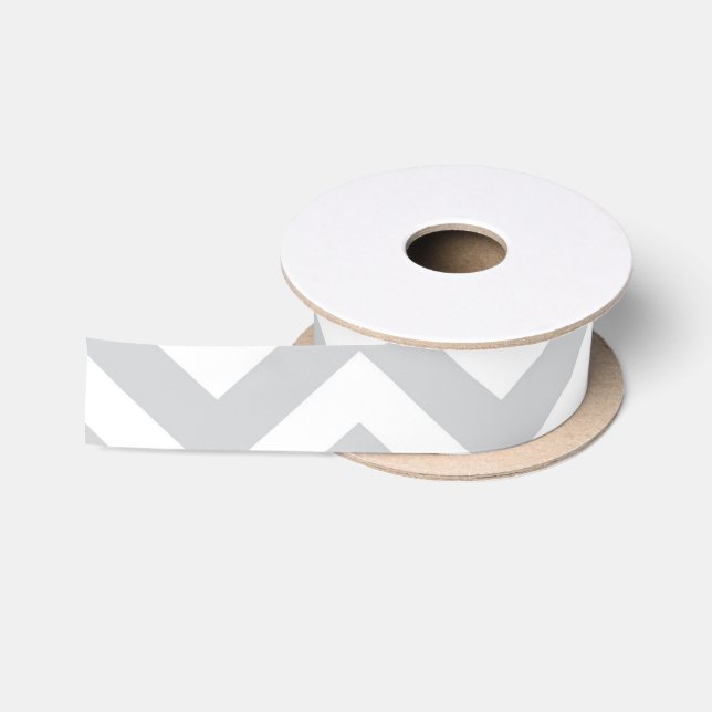 Ruban En Satin Gris & Blanc Chevron Épais Mariage Anniversaire V1 (Bobine)