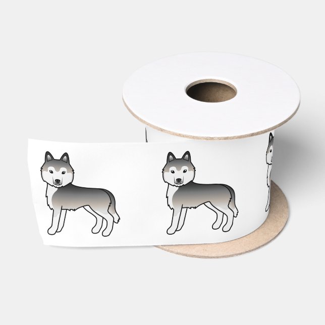 Ruban En Satin Gris Sibérie Husky Cute Cartoon Chiens Satin Ribbo (Bobine)