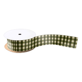 Ruban En Satin Guingan vert, vérifié la crème