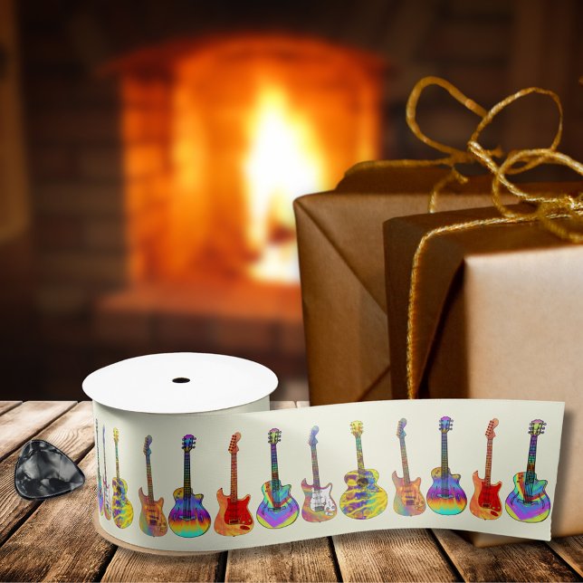 Ruban En Satin Guitares colorées (Funky psychedelic colorful guitars wrapping ribbon for guitarist musician songwriter music lovers)
