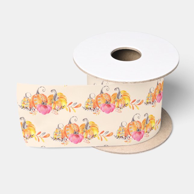 Ruban En Satin Halloween Automne Automne Citrouilles aquarelle Pe (Bobine)